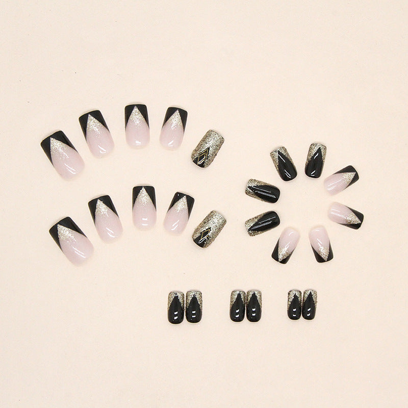 Glamorous Press-On Nail Set with Glitter and Artistic Design Stornfield