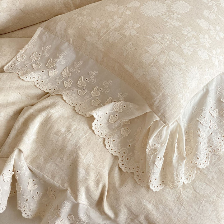 Lace-Trim Floral Jacquard Duvet Cover Set