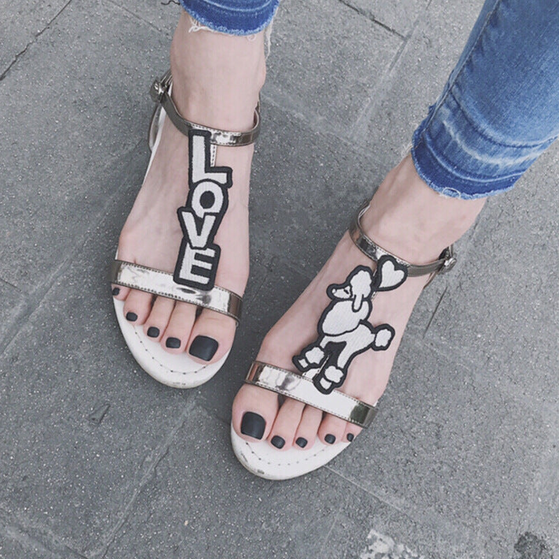 Sandals with Creative Lettering and Poodle Design Stornfield