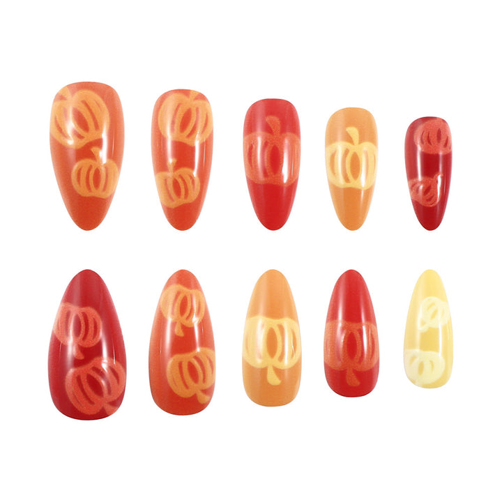 Artistic Pumpkin-Themed Press-On Nail Set Stornfield