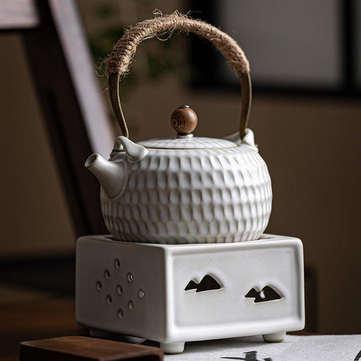 Handcrafted Ceramic White Dimpled Boiler With Candle Stove | Stornfield
