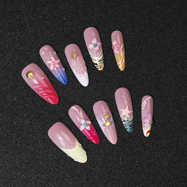 Artistic Shell-Inspired Press-On Nail Set Stornfield