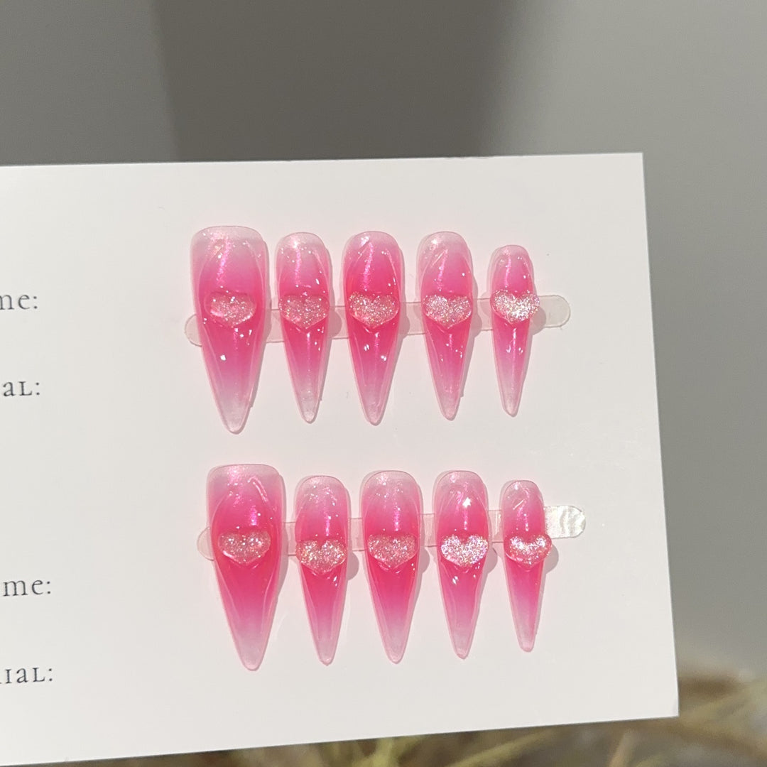 Heart-Embellished Stiletto Press-On Nails