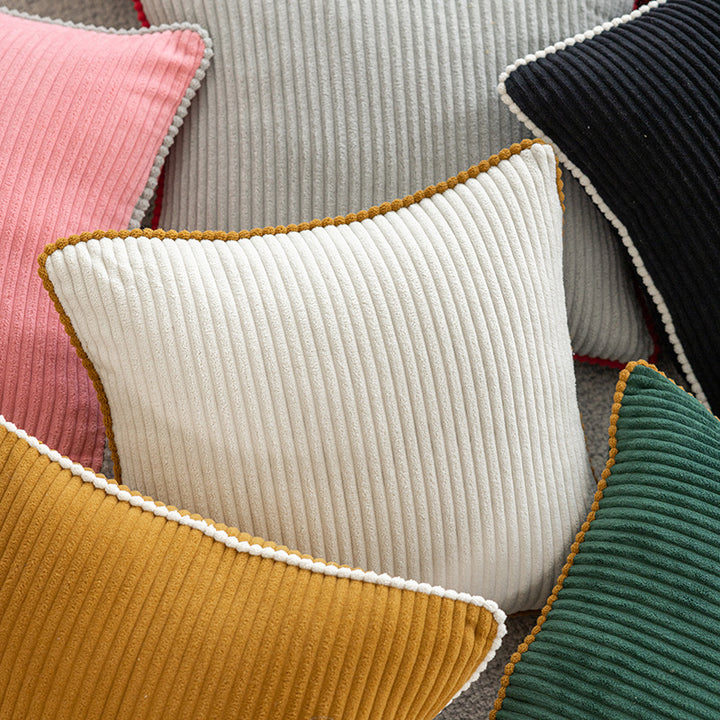 Ribbed Corduroy Square Throw Pillow with Scalloped Edge