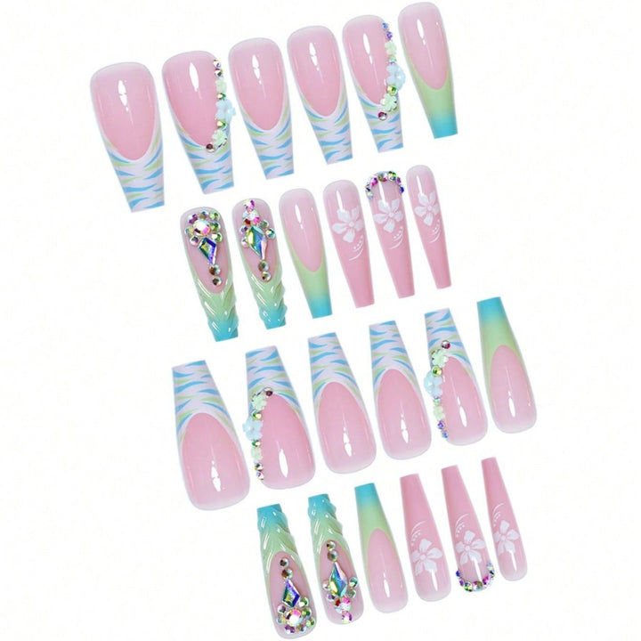 Decorative Long Press-On Nail Art with Gemstone Accents Stornfield