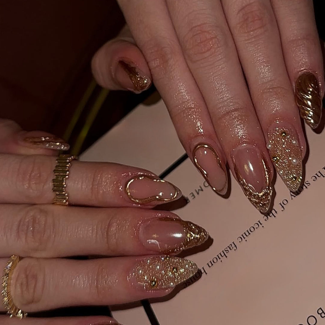 Elegant Gold-Decorated Press-On Nail Set Stornfield