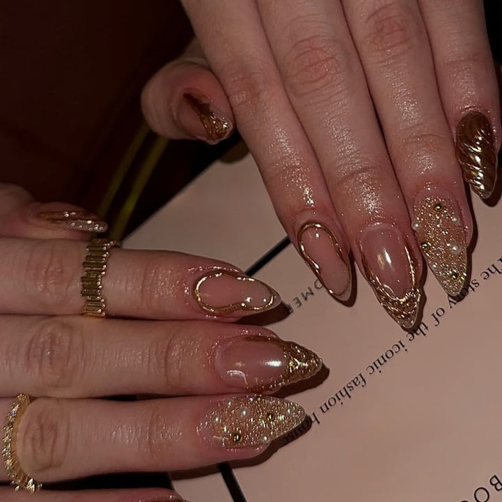 Elegant Gold-Decorated Press-On Nail Set Stornfield