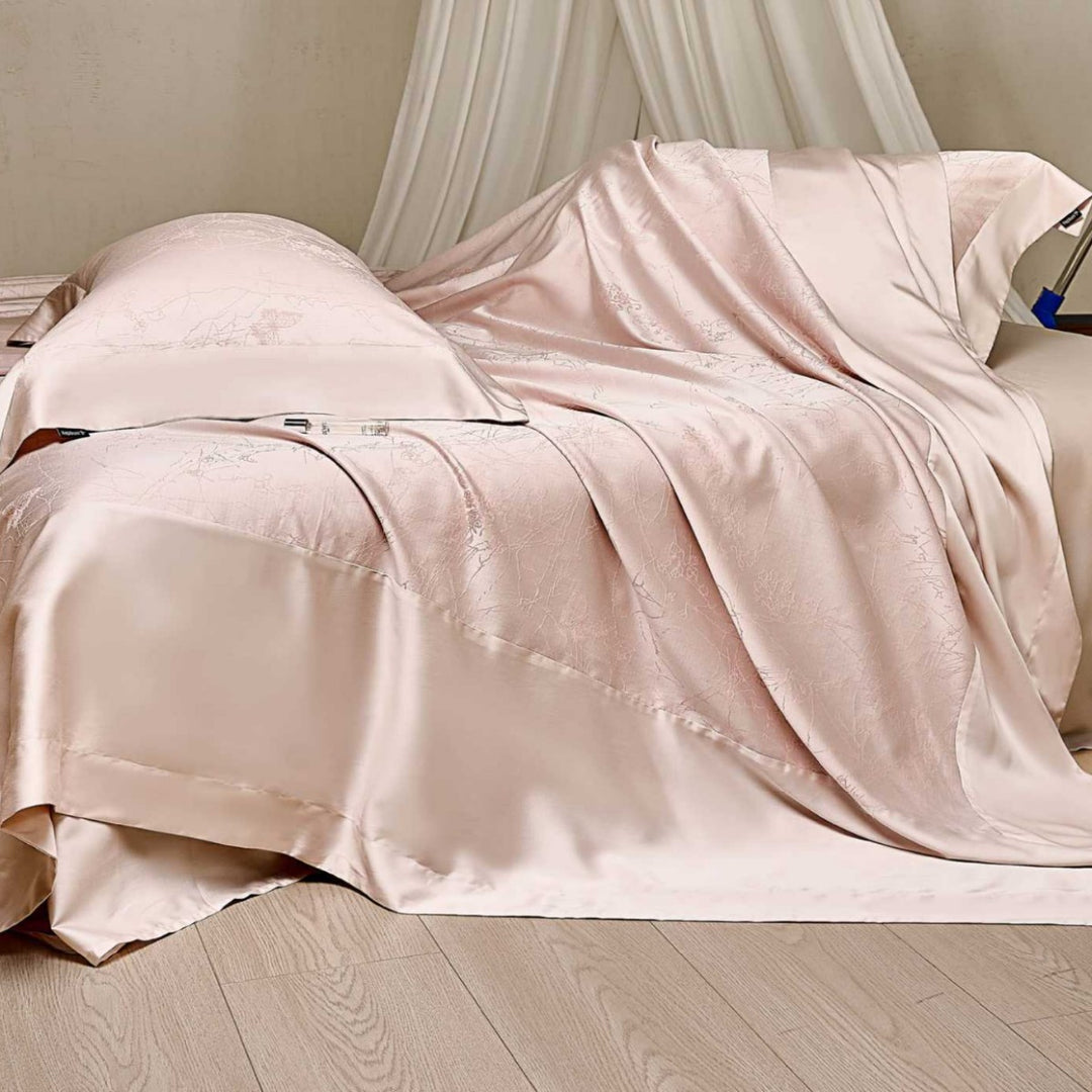 Silky Jacquard Satin Duvet Cover and Pillowcase Set with Subtle Floral Embossed Weave