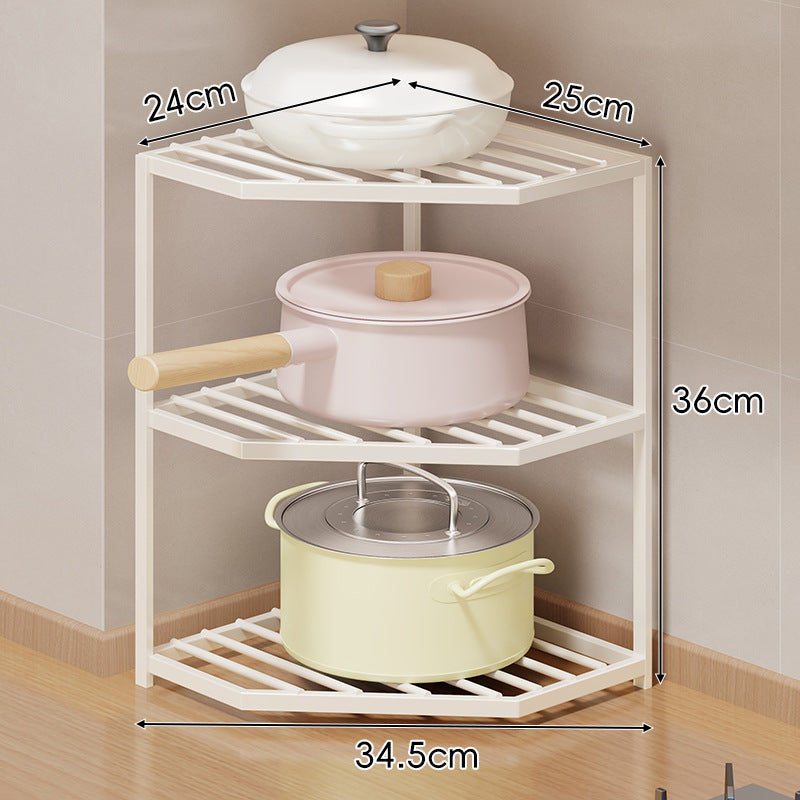 Corner Three-Tier Hexagonal Metal Mesh Kitchen Pot and Pan Organizer Rack
