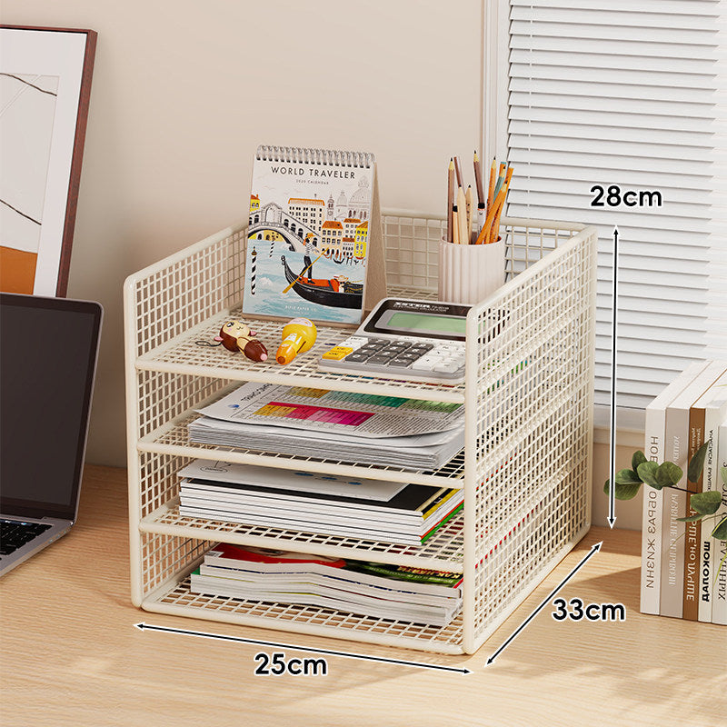 Ventilated Mesh Three-Tier Desktop Document and Magazine Organizer Rack