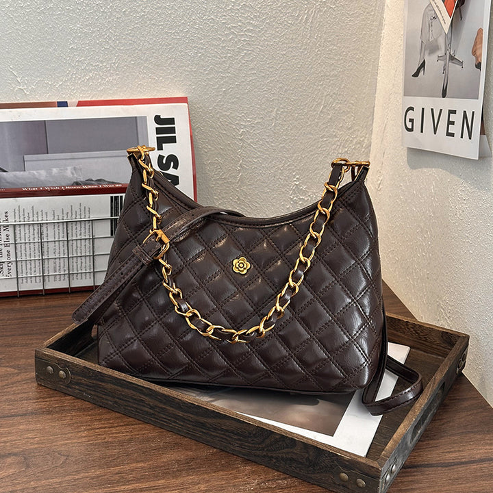 Quilted Chain-Accent Shoulder Bag