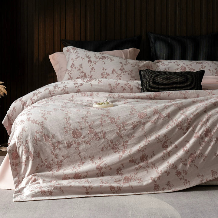 Luxury Cotton Sateen Reversible Duvet Cover Set with Scrolled Jacquard Print and Tailored Hem