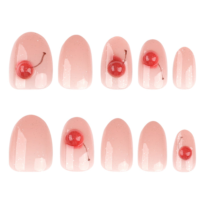 Elegant artificial nails with glitter and cherry motif Stornfield