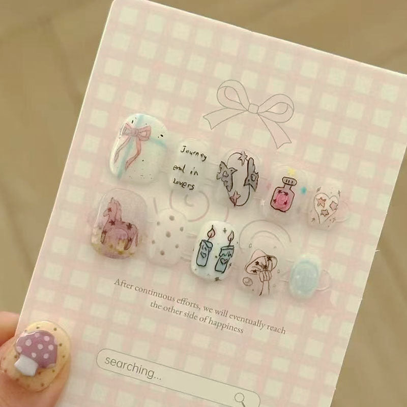 Artistic Cat-Themed Press-On Nail Art Set Stornfield