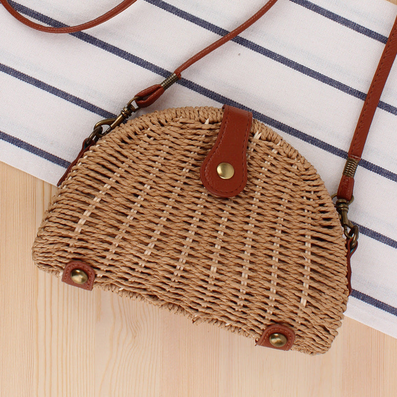 Rattan Shoulder Bag In Crescent Shape Design Stornfield
