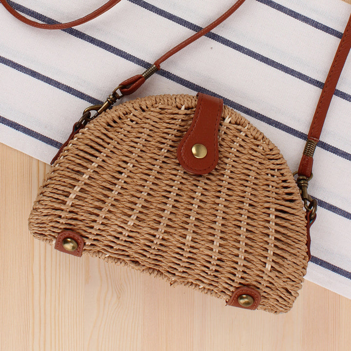 Rattan Shoulder Bag In Crescent Shape Design Stornfield