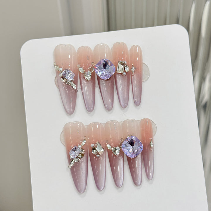Premium Rhinestone-Decorated Press-On Nail Set