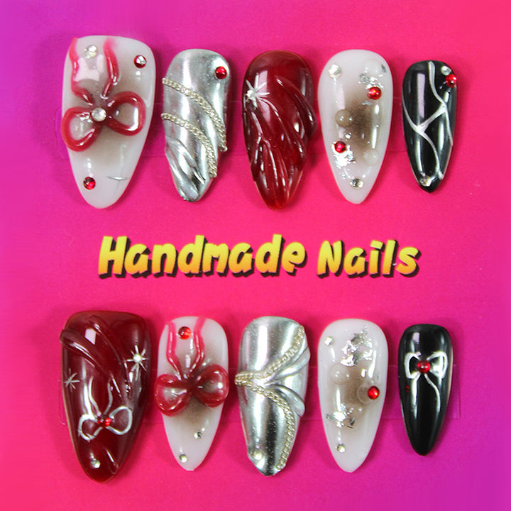 Acrylic nail set with elegant 3D decorations and creative designs Stornfield