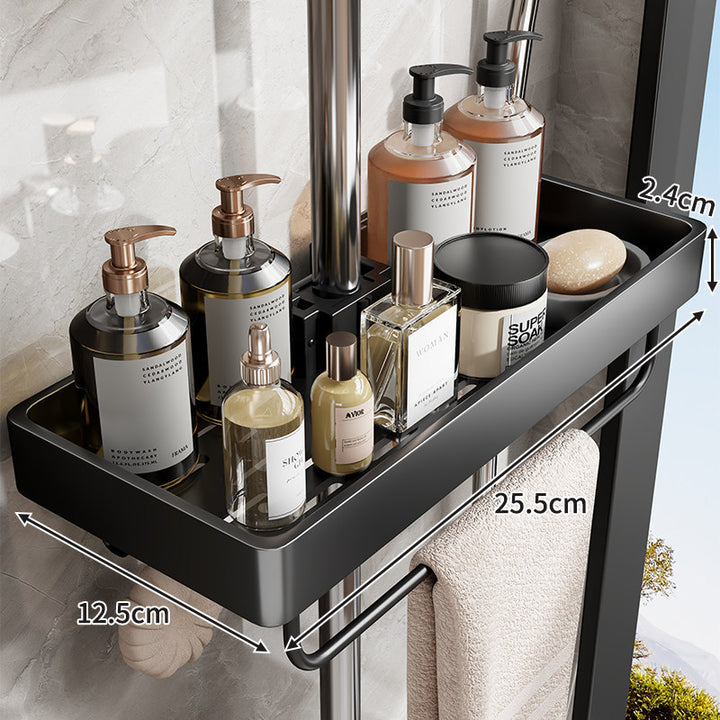 Slim Stainless Steel Shower Shelf Organizer with Integrated Towel Bar