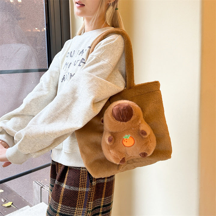 Plush Tote Bag with Large Interior Compartment and Cute Animal Design Stornfield