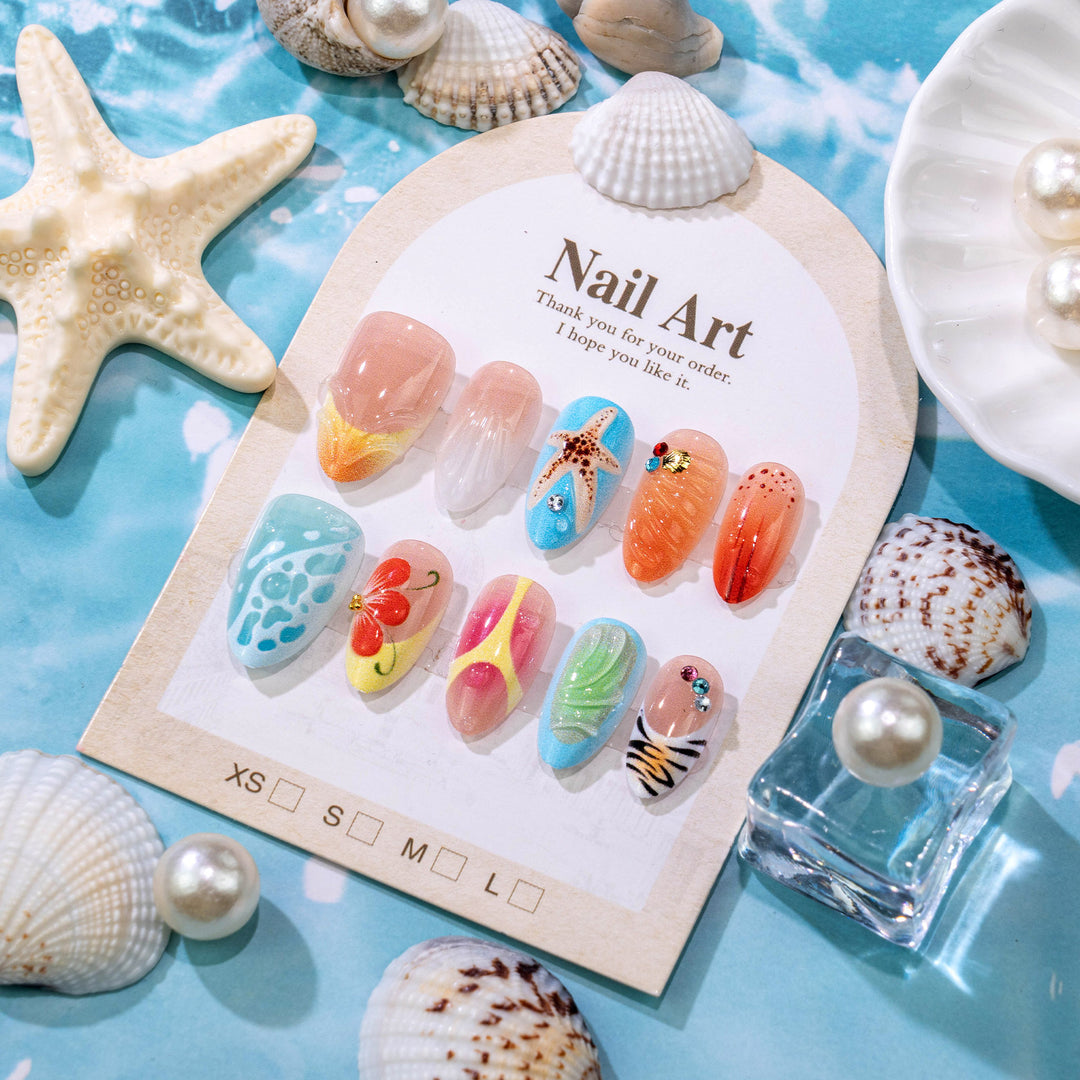 Artistic Beach-Themed Press-On Nail Set Stornfield