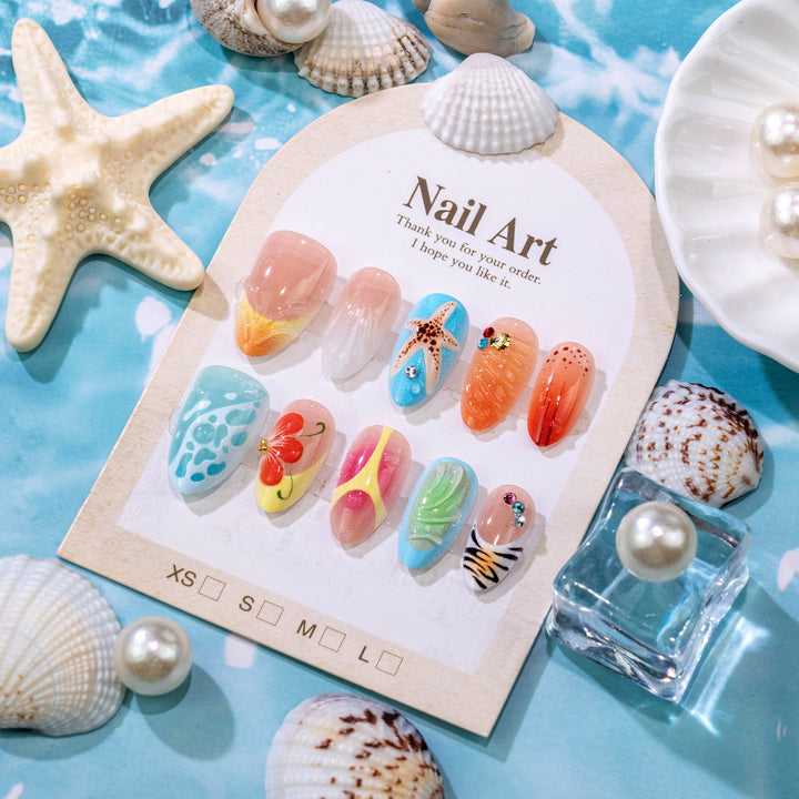 Artistic Beach-Themed Press-On Nail Set Stornfield