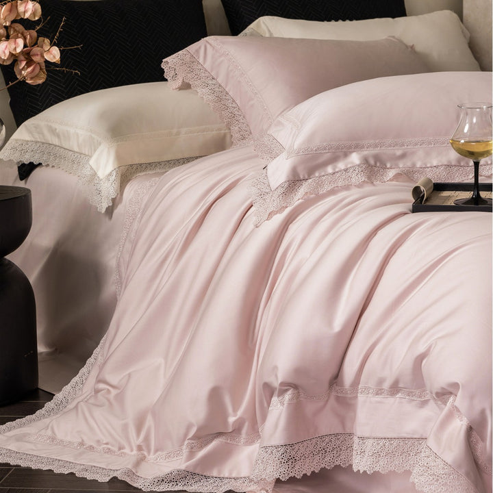 Luxury Lace-Edged Cotton Sateen Duvet Cover Set