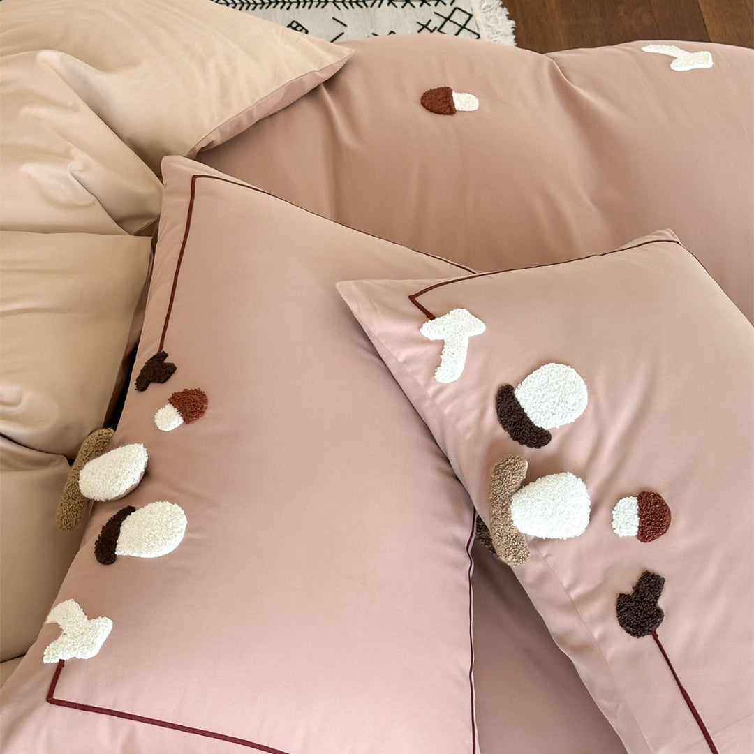 Embroidered Tufted Mushroom Duvet Cover Set with Piped Edge