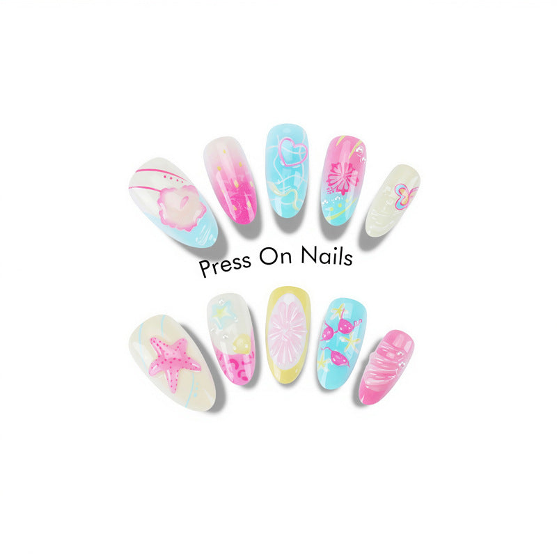 Artistic Summer-Themed Press-On Nails Stornfield