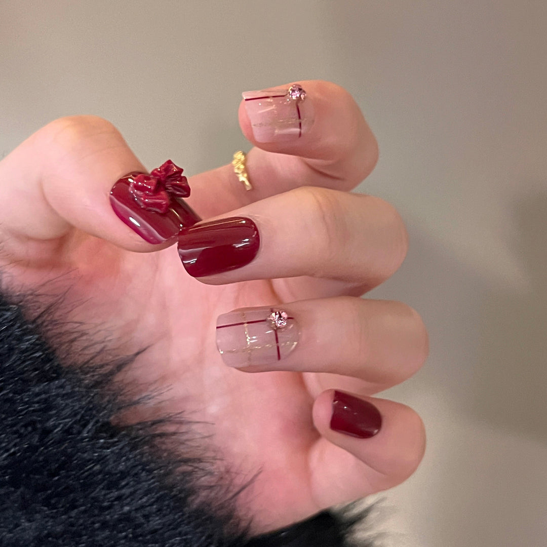 Decorative Press-On Nail Art Extensions with Bow Accents Stornfield