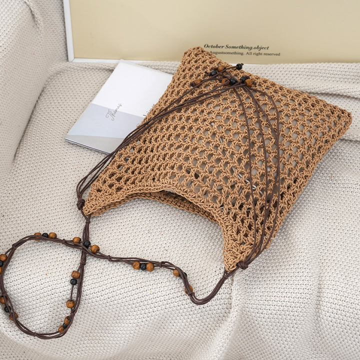 Handmade net tote bag with wooden accents Stornfield