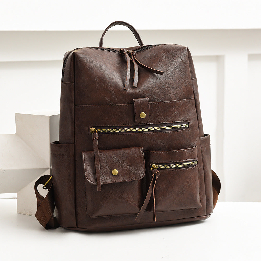 Stylish Multi-Pocket Faux Leather Backpack Stornfield