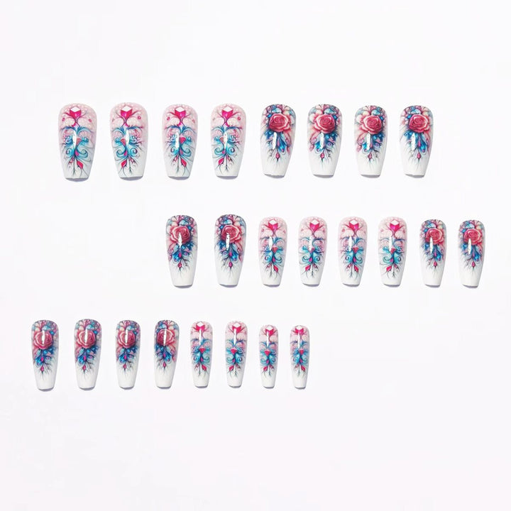 Elegant rose design artificial nails with glitter accents Stornfield