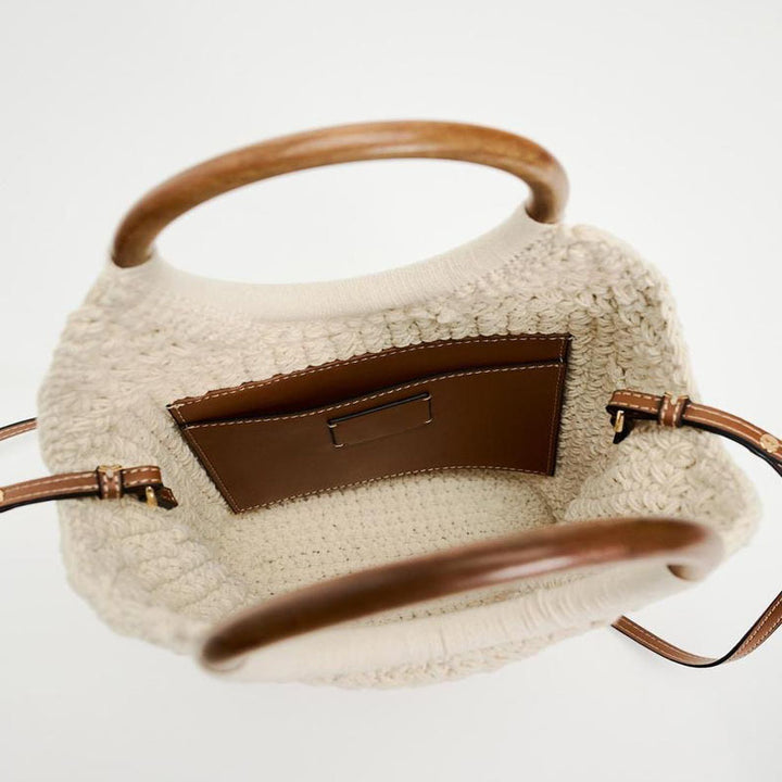 Handcrafted tote bag with round wooden handle Stornfield