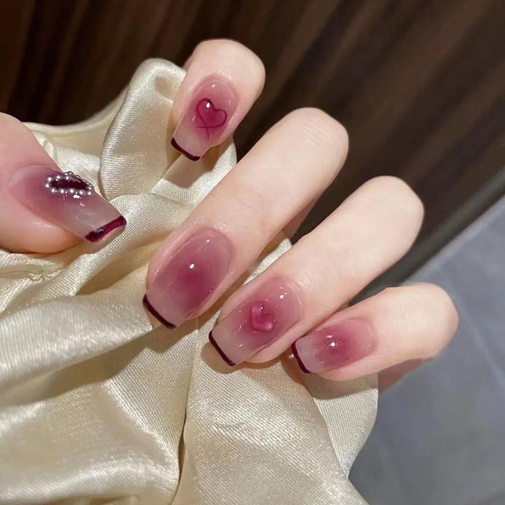 Elegant Heart-Embellished Press-On Nails Stornfield