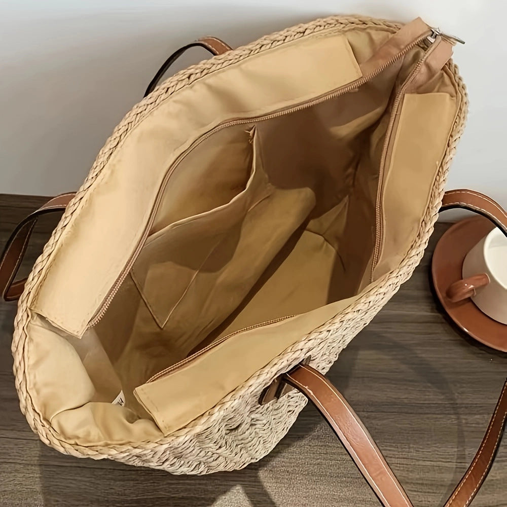Handbag with Woven Design and Leather Handles Stornfield