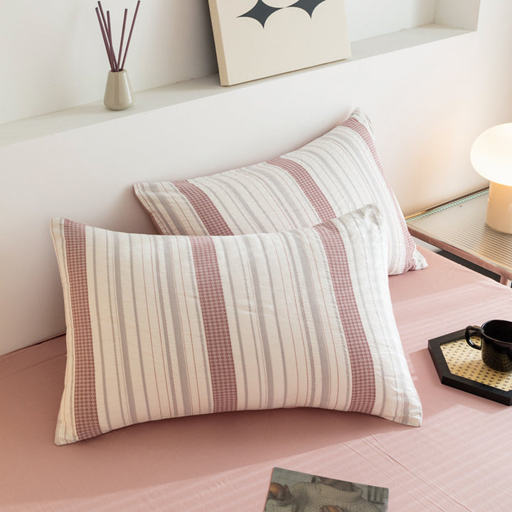 Breathable cotton muslin pillowcases with fine stripe texture