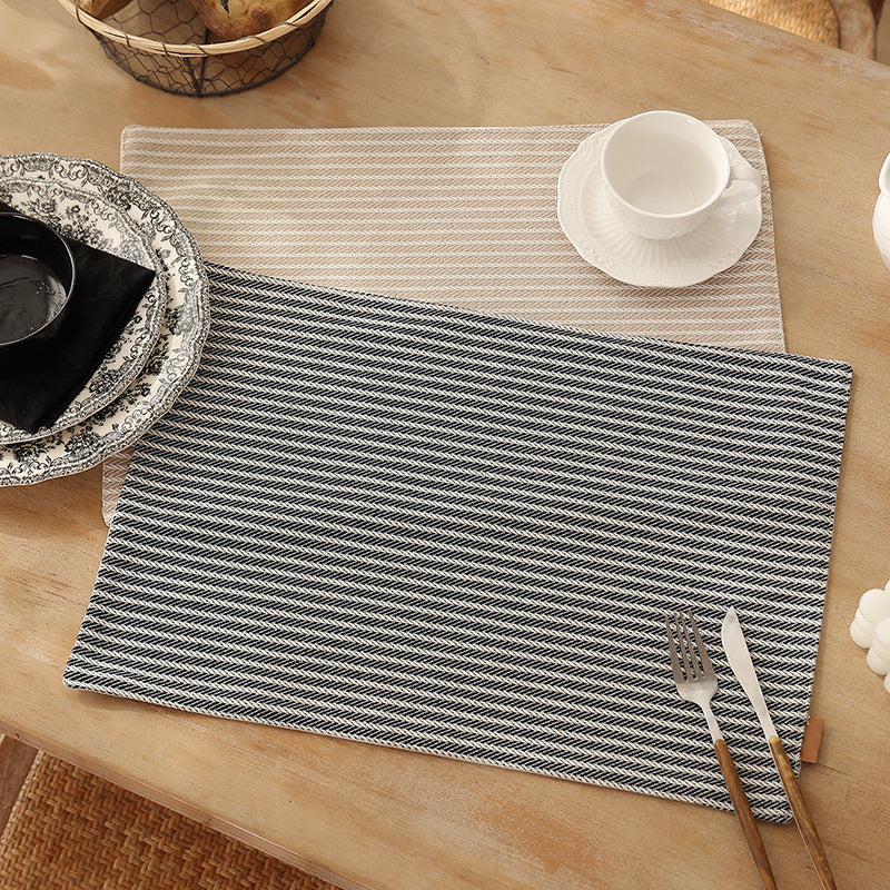 Rectangular table set made of woven herringbone cotton blend with anti-slip coating Stornfield