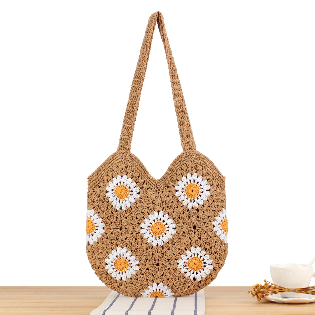 Handcrafted shoulder bag with floral crochet work Stornfield