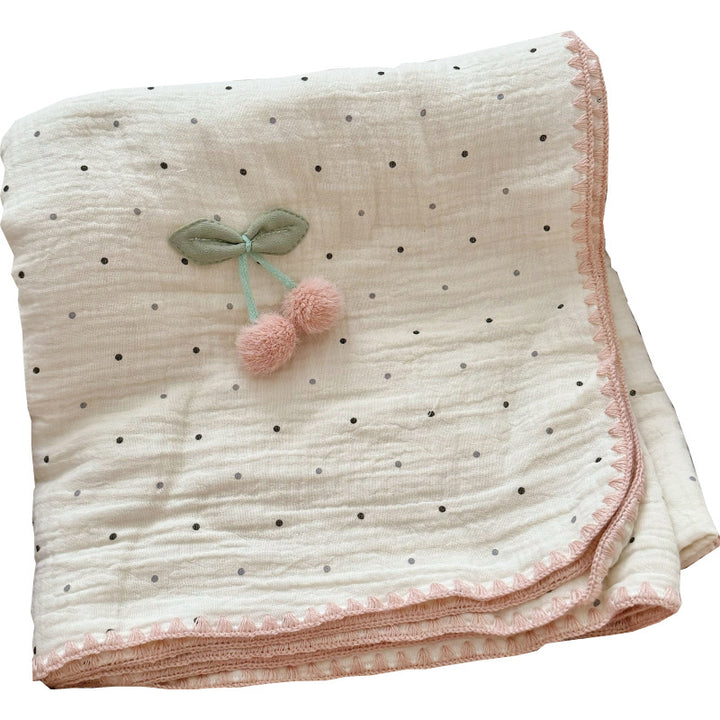 Unisex Cozy Muslin Blanket with Playful Pom-Pom Design Stornfield