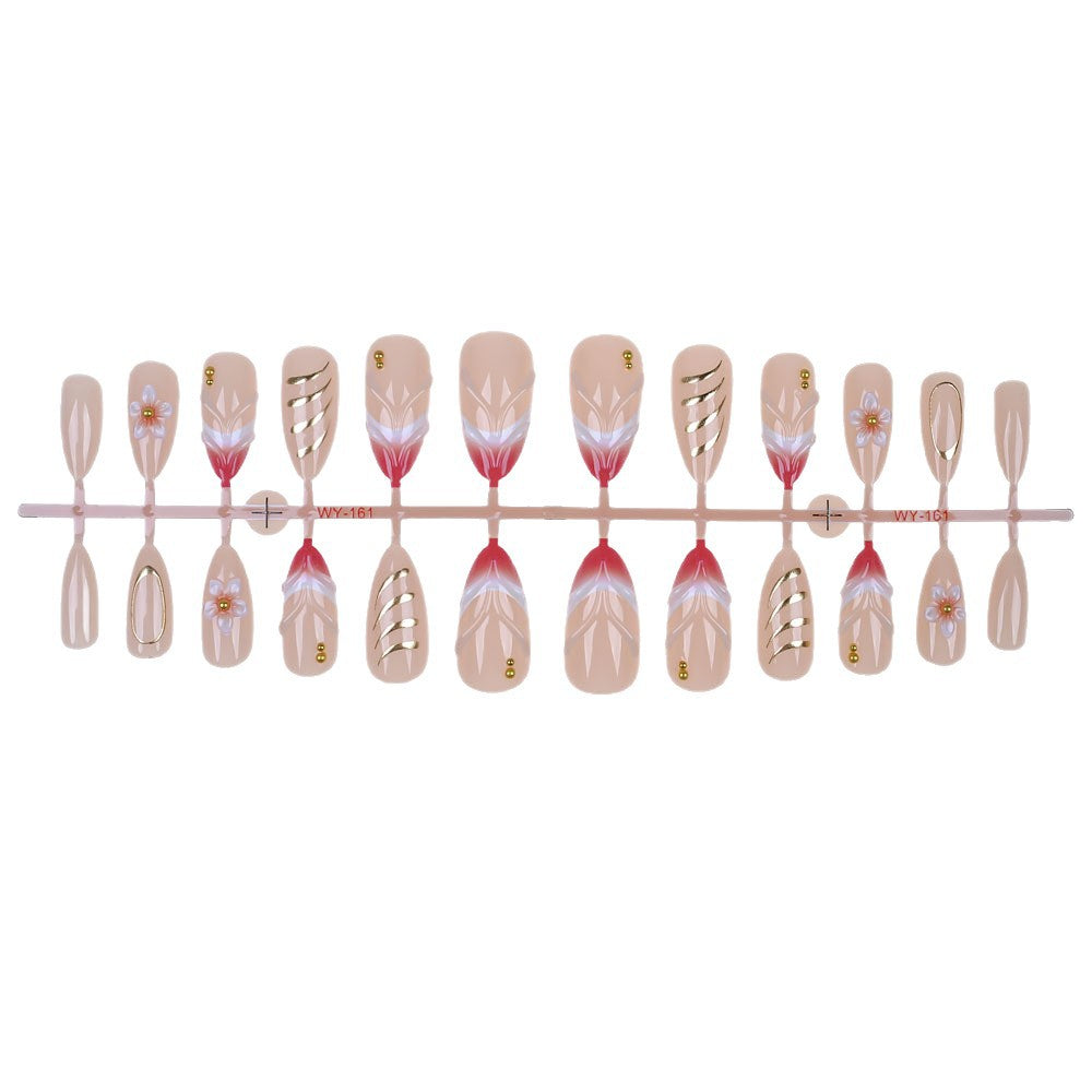 Elegant Floral and Gold Accent Press-On Nail Set Stornfield