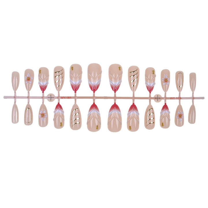 Elegant Floral and Gold Accent Press-On Nail Set Stornfield