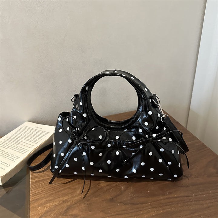 Playful Bow-Detail Polka Dot Handbag