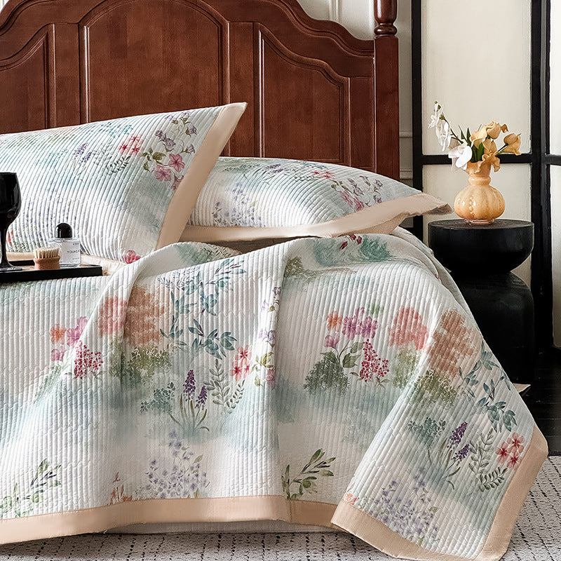 Quilted Botanical Cotton Bedspread and Pillow Sham Set