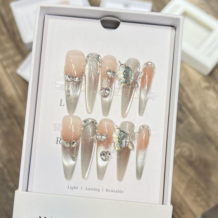 Decorative Stiletto Press-On Nail Art Set with Butterfly Accents Stornfield
