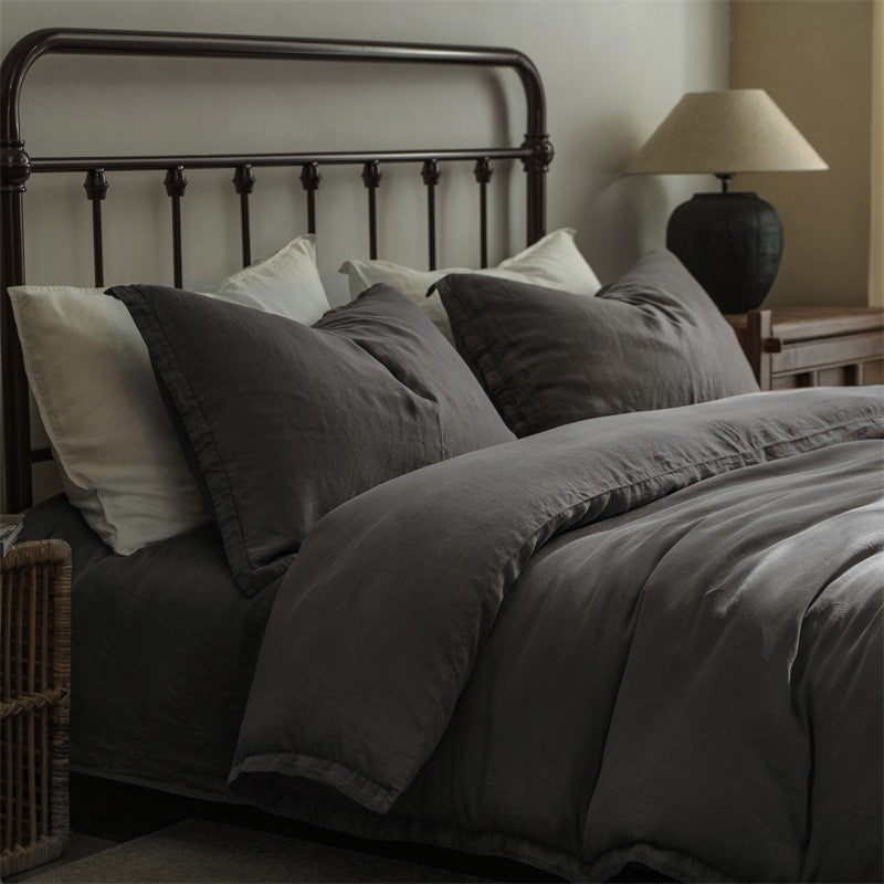 Washed Linen-Cotton Duvet Cover Set with Relaxed Stonewash Texture and Hidden Closure