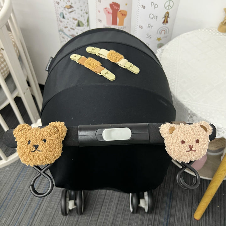 Plush Bear Stroller Hook and Clip Keychain Accessory
