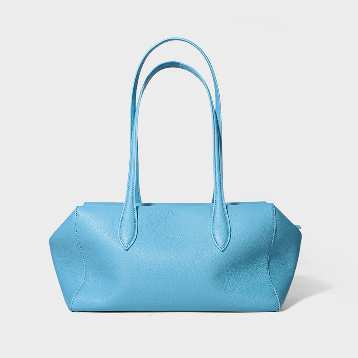 Structured Pebbled Leather Shoulder Tote with Extended Double Handles