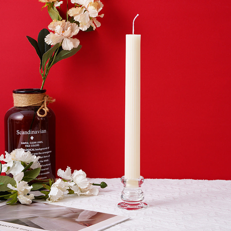 Ribbed Textured Column Pillar Candle Decorative Long-Burn Soy Wax