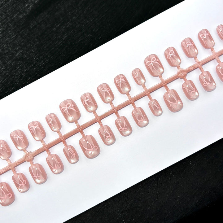 Press-On Nail Art Set with Decorative Bow Design